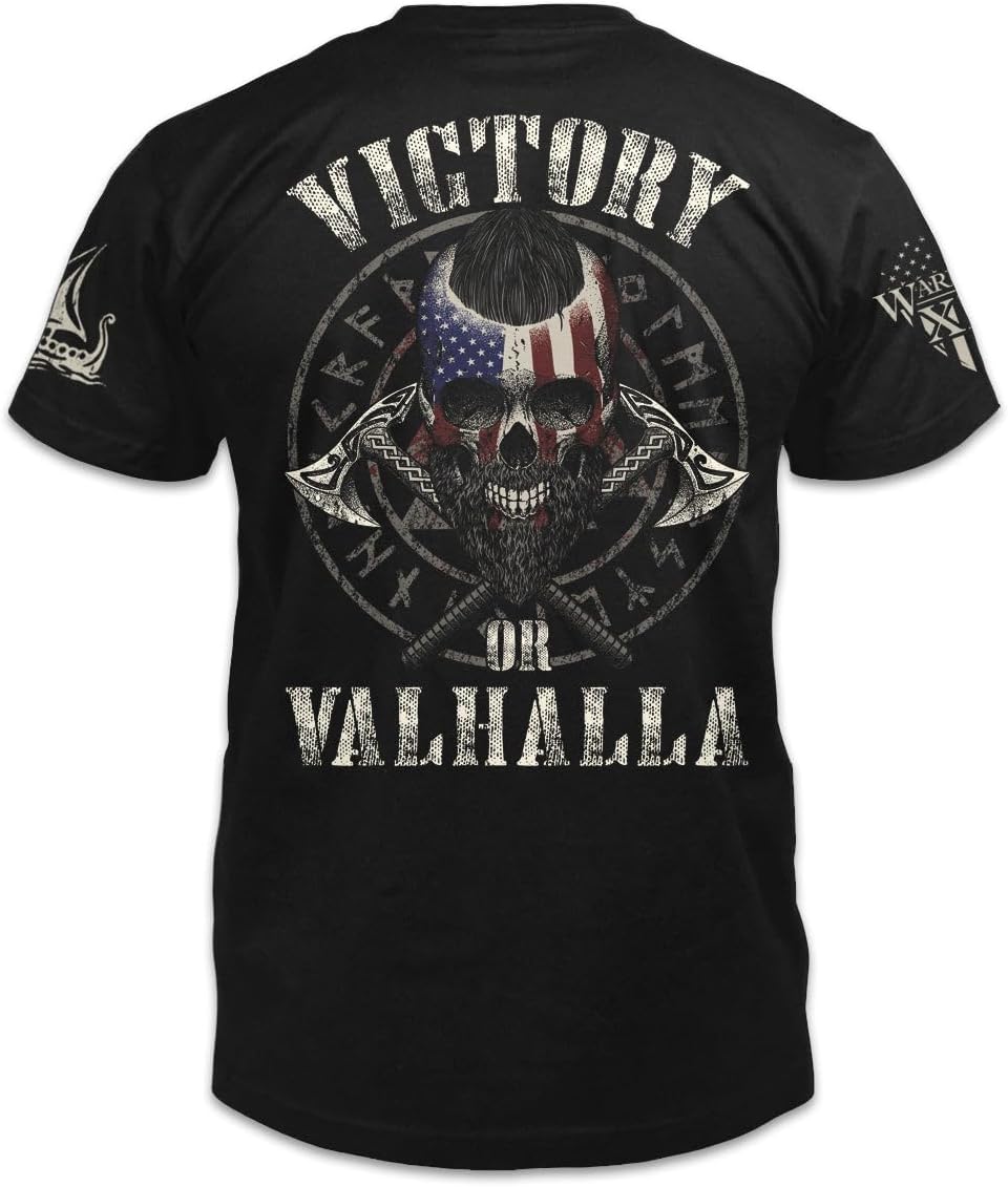 Victory or Valhalla T-Shirt Patriotic Tribute Tee | American Pride Veteran Support Shirt | 100% Cotton Military Apparel
