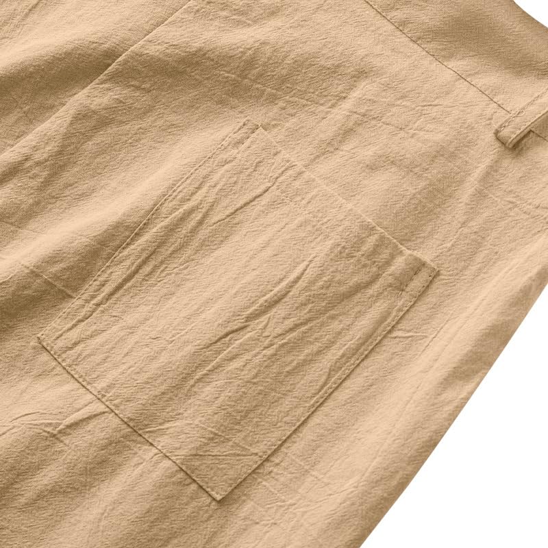 Men's Loose Fit Business Casual Suit Straight Cut Linen Pants4