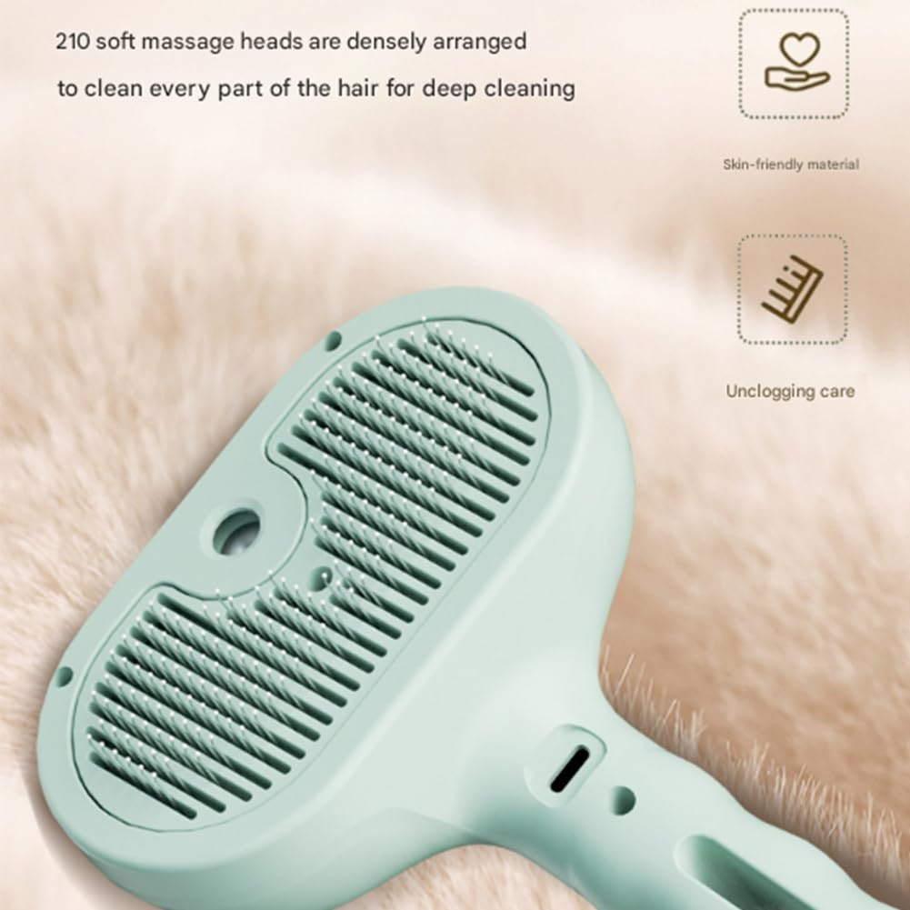 Horse Steam Brush 2E Generation, Horse Brushes for Grooming, 3-in-1 Self-Cleaning Steam Pet Brush for Shedding, Rechargeable Pet Spray Hair Removal Comb (2pcs green)