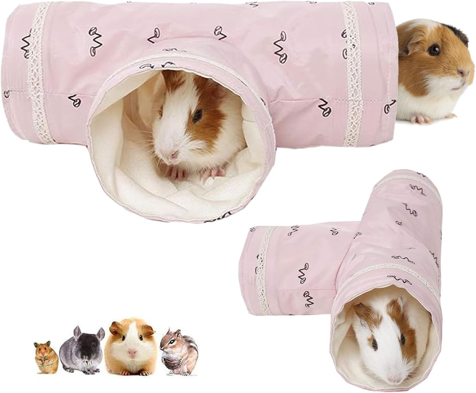 ABLAZEZAI Hamster Tunnel Toy, Rat Hideout Tunnel Tube, Small Mini Pets Collapsible House for Baby Guinea Pig Mouse Mice Hedgehog (Pink)