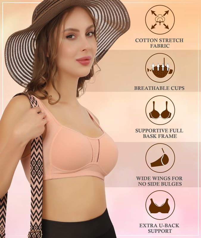 Image of GLAMORAS Nylon Blend Full Coverage Minimizer Everyday Bra for Women | Seamless, Wirefree, Padded Everyday Bra with Soft Cups | Size: 34-42, B Cup