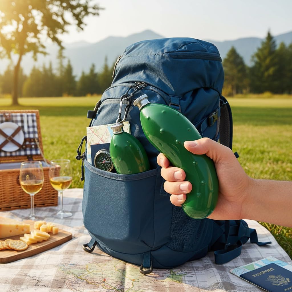 Cucumber Shaped Stainless Steel Hip Flask for Whiskey & Alcohol – Portable Funny Novelty Flask for Men Women, Travel, Outdoor Picnics & Gifts