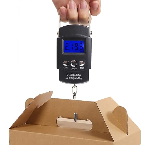 Vista 5 de Báscula de pesca, máx. 110 libras110.2 lbs, balanza de equipaje retroiluminada, pantalla LCD portátil, balanza digital para colgar con cinta métrica.