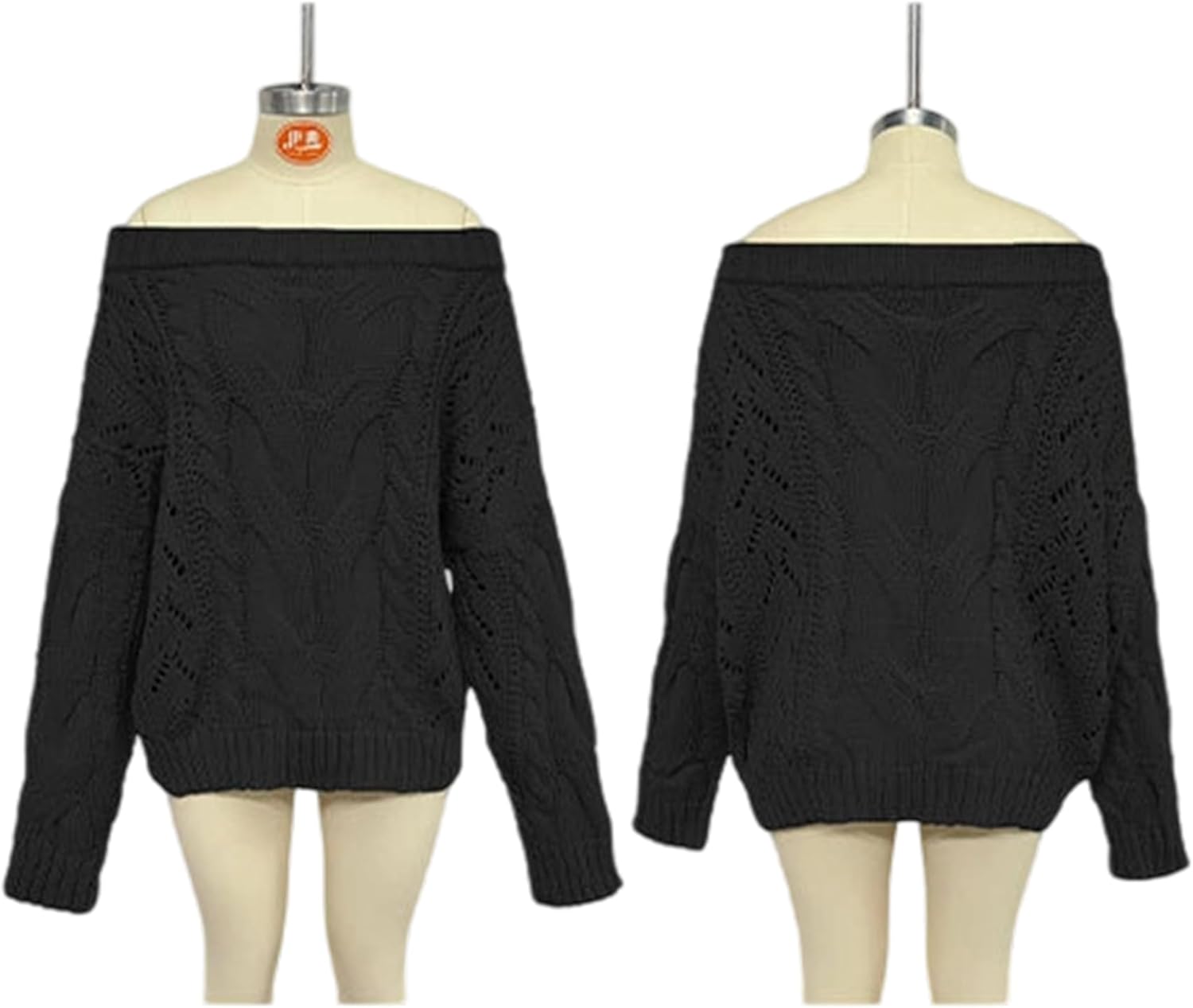 Women’s Off The Shoulder Oversized Sweaters Cable Knit Pullover Tops Long Sleeve Loose Slouchy Cute Sweaters - Image 4