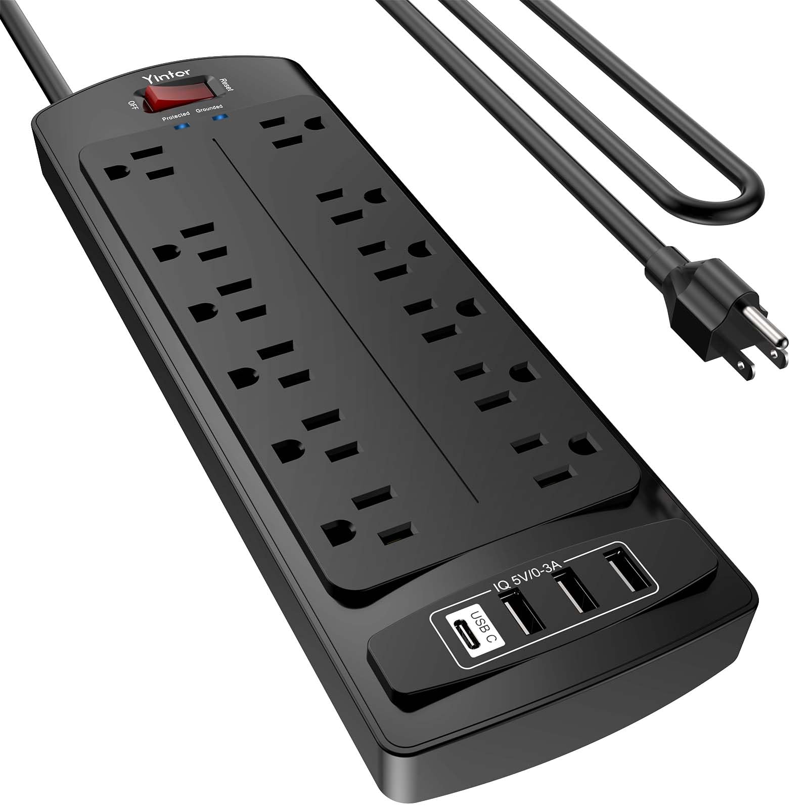 Yintar 6Ft Surge Protector Power Strip with 6 Outlets & 3 USB Ports, Black — Amazon image 23