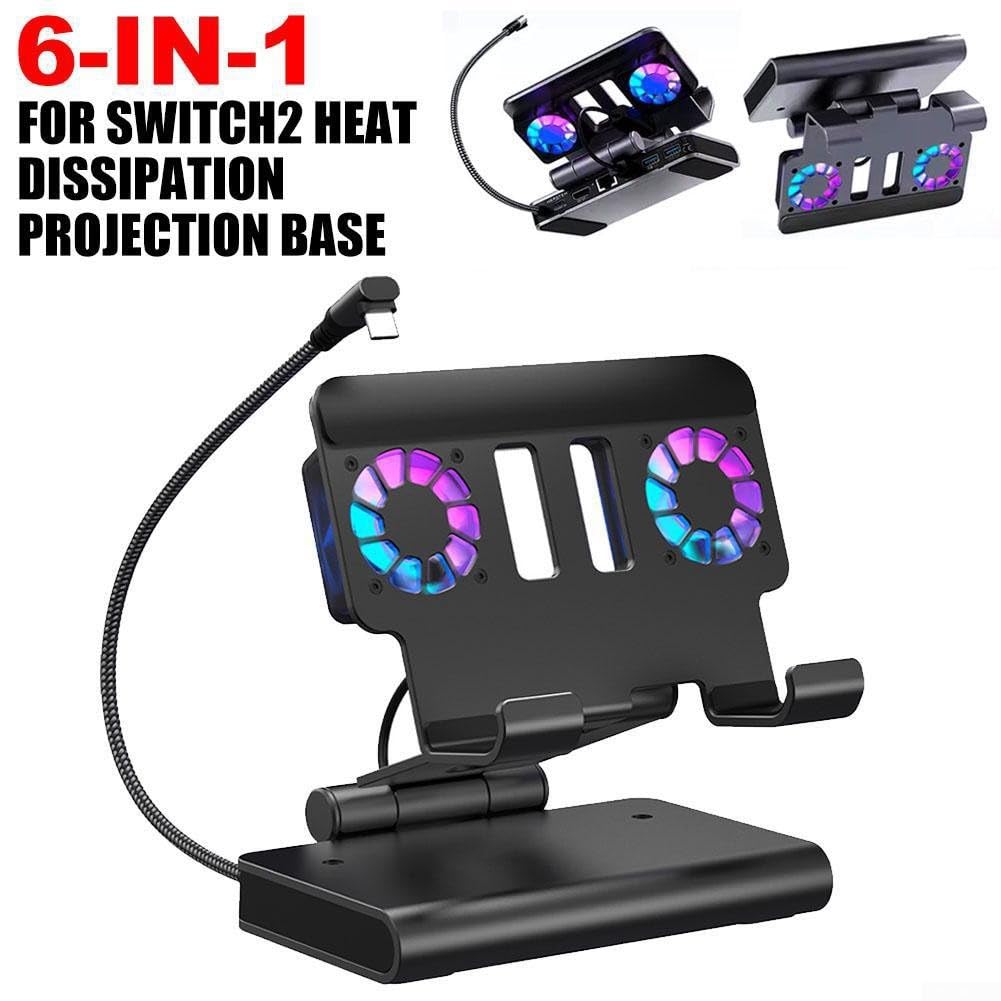 Supporto Verticale Raffreddatore per Console per Nintendo Switch 2 - Base Caricabatterie con 3 Velocità Ventilatore Esterno e Porte USB Estensione