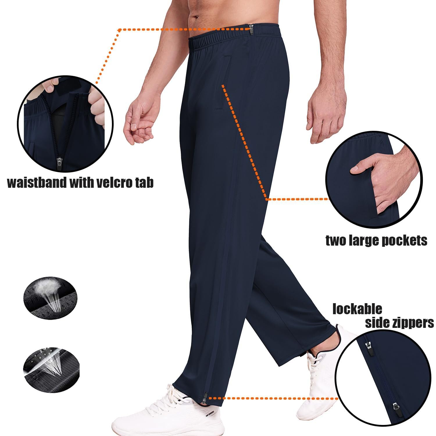 PINSPARK Pantalones de Chándal para Hombre Deportivos de Algodón con Cremallera Completa Pantalón de Rehabilitación de Ocio Pantalones con Bolsillos