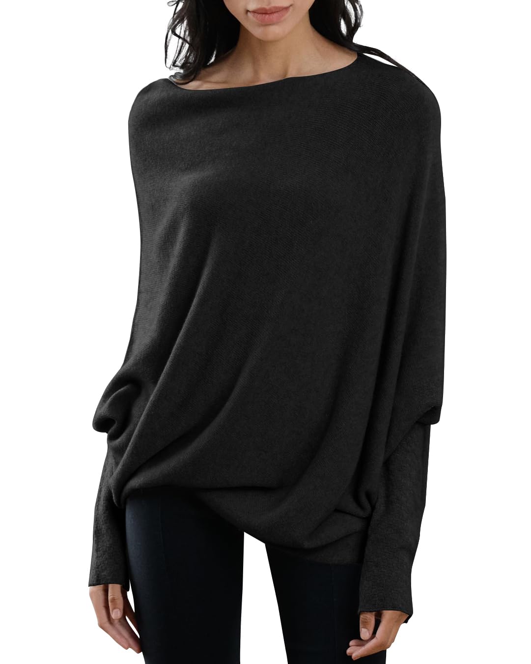 Imily Bela Batwing Boat Neck Sweaters for Women Spring Long Sleeve Soft Knit Loose Baggy Pullover Jumper Top
