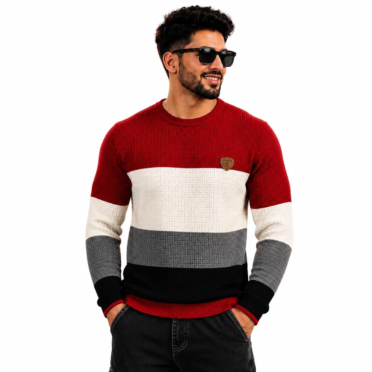 wear lusso Men's Color Block Sweater | Full Sleeve Round Neck Knitted Pullover | Soft & Warm Winter Casual Sweater-picture-54