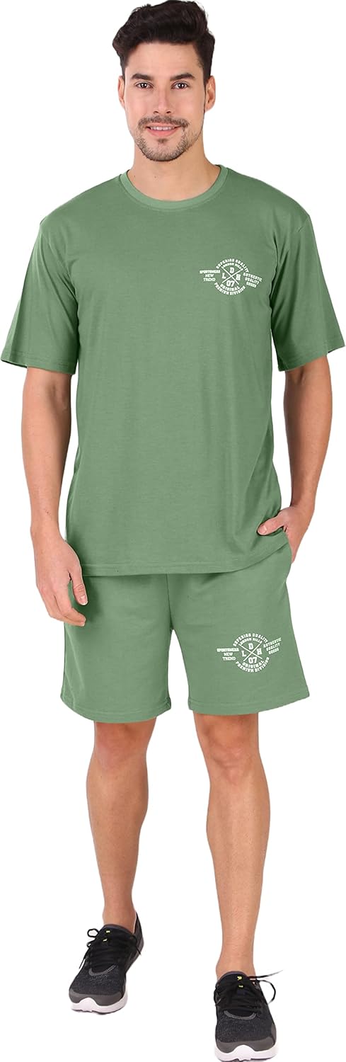 London Hills Cotton Blend Casual Round Neck Co-ord Set for Men’s Printed Casual Sleepwear & Loungewear Set & Night Suits Set for Men’s