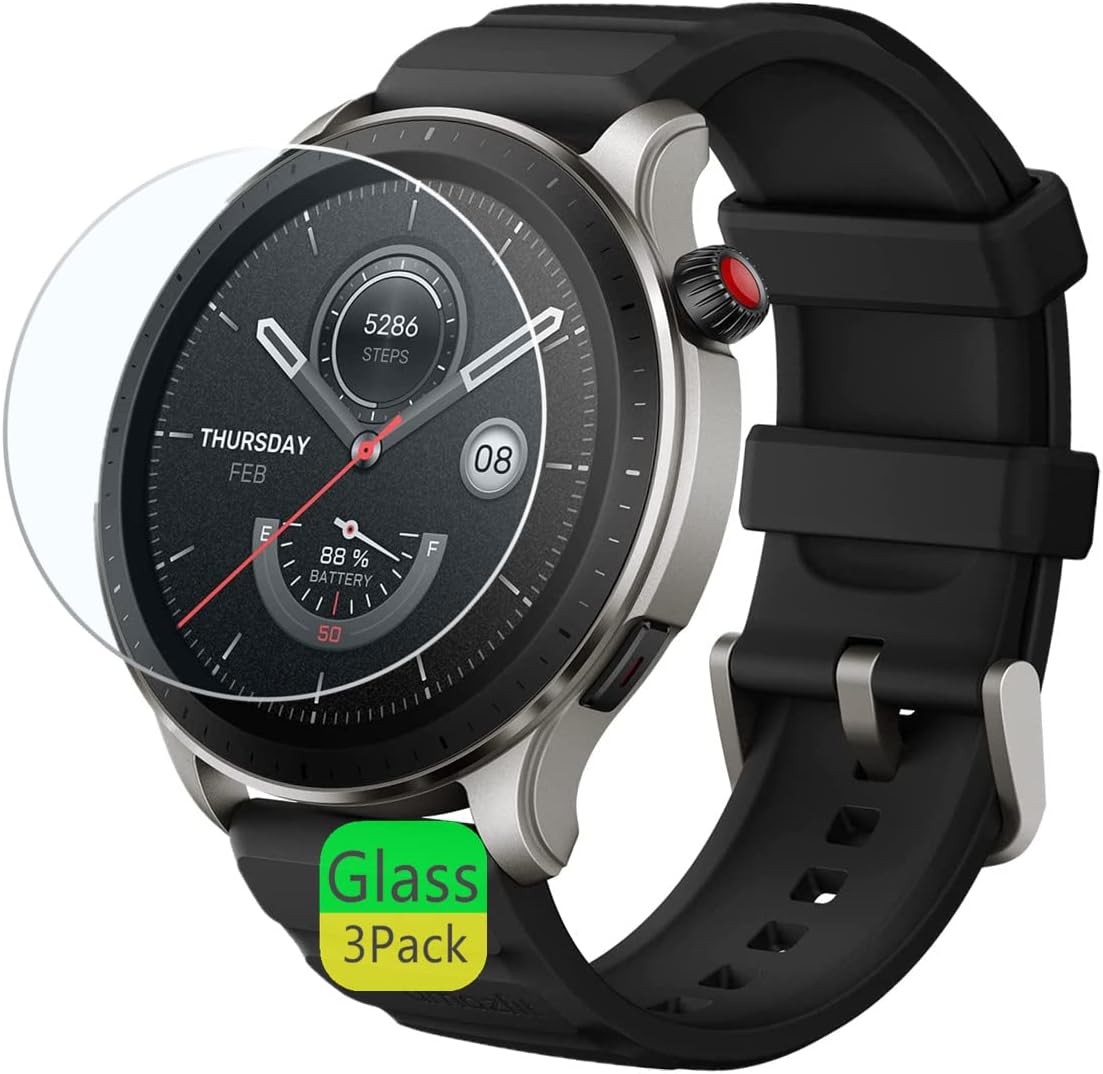 Screen protector Compatible for Amazfit GTR 4 Smart Watch (3 Pack) HD Tempered Glass Film