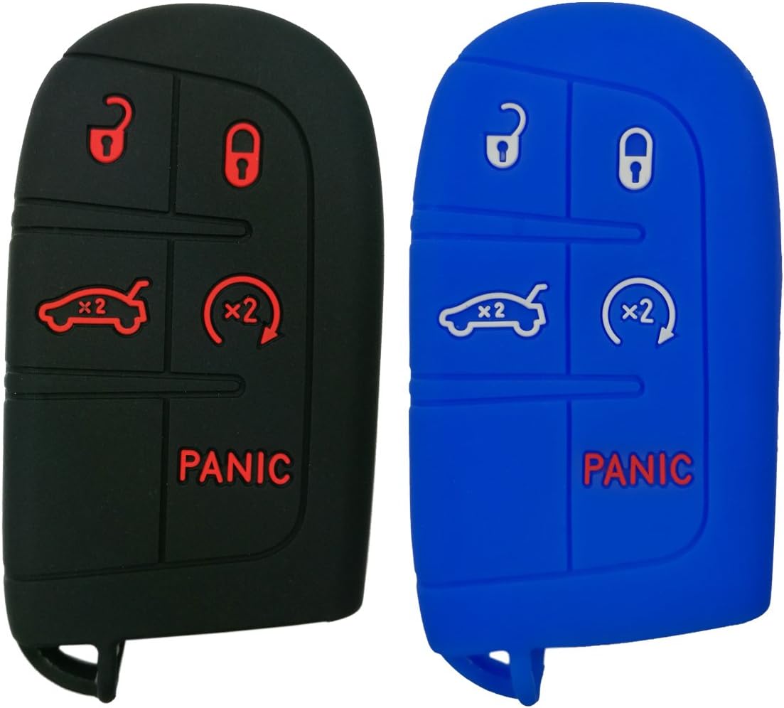 Simple Setup 2Pcs Rubber Smart Key Fob Cover Case Keyless Jacket Holder for 2018 2019 2020 2021 2022 2023 2024 Compatible Jeep Grand Cherokee Challenger Charger Dart Durango Journey Chrysler 300 200