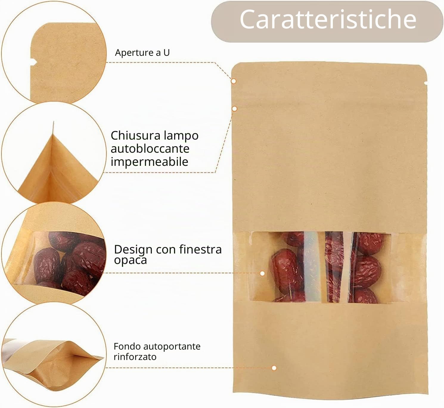 SENENQU 200 Pezzi 16x22cm Sacchetti Alimenti Richiudibili | Carta Medi, per Confetti, Sacchetto Pane, Regalo, Buste Carta Alimenti, Sacchetti Confetti, Richiudibili Alimentari