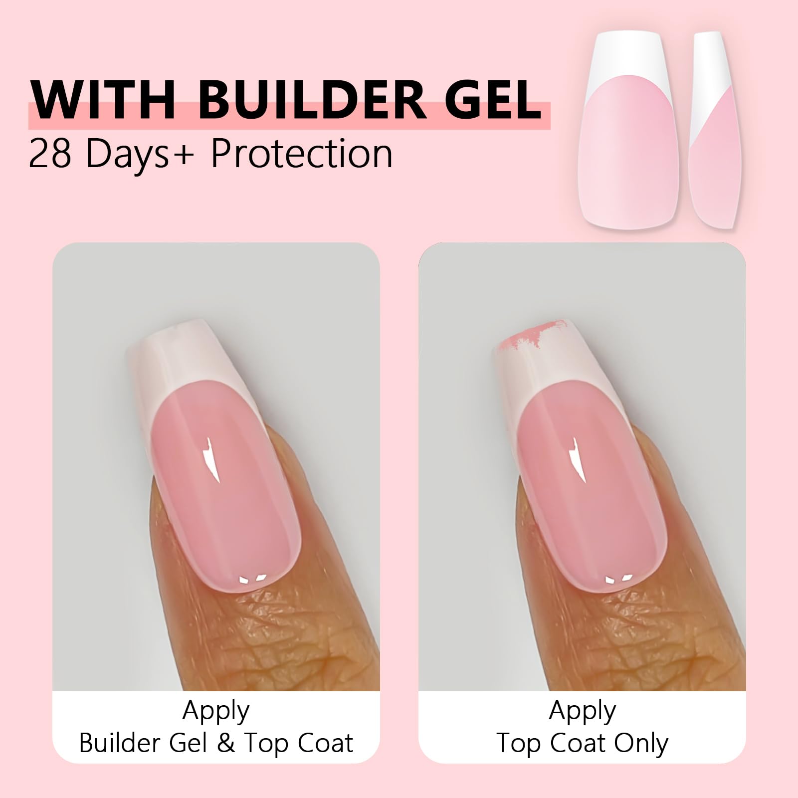 Medium Coffin Gel Nail Tips French Tips-Pink Soft Gel Fake Nail Tips 15 Sizes 150Pcs Pre-Primer&Base Coat&Color Gels French Nail Tips - Image 3