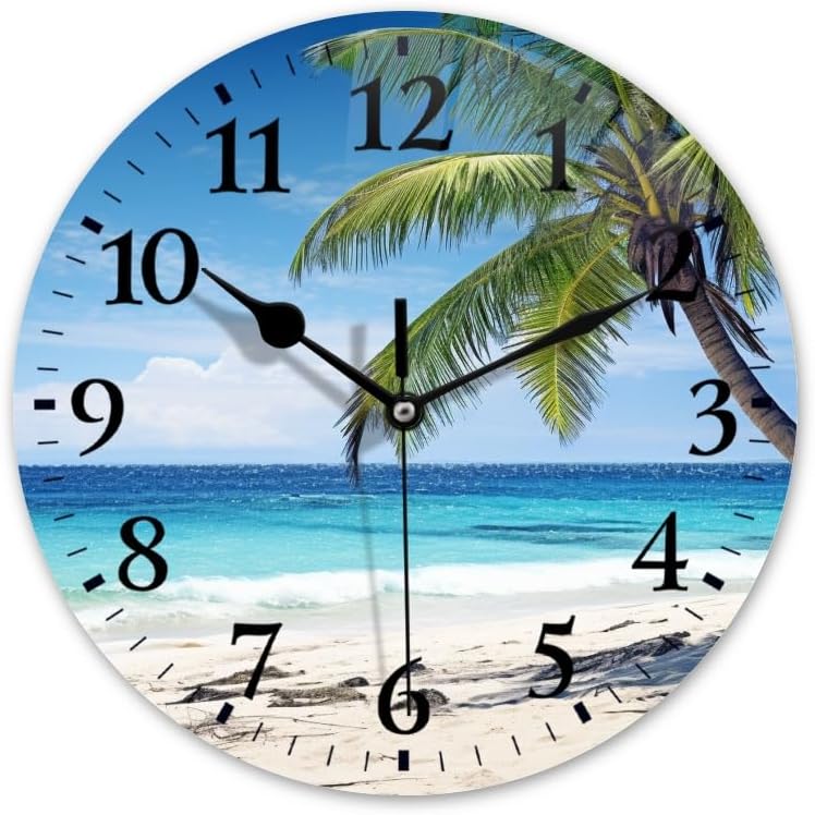 Non-Ticking Silent Wall Clocks with Quartz Movement,Battery Operated Analog Clock Decorative for Home-Beautiful Tropical Beach with White Sand(16inch)