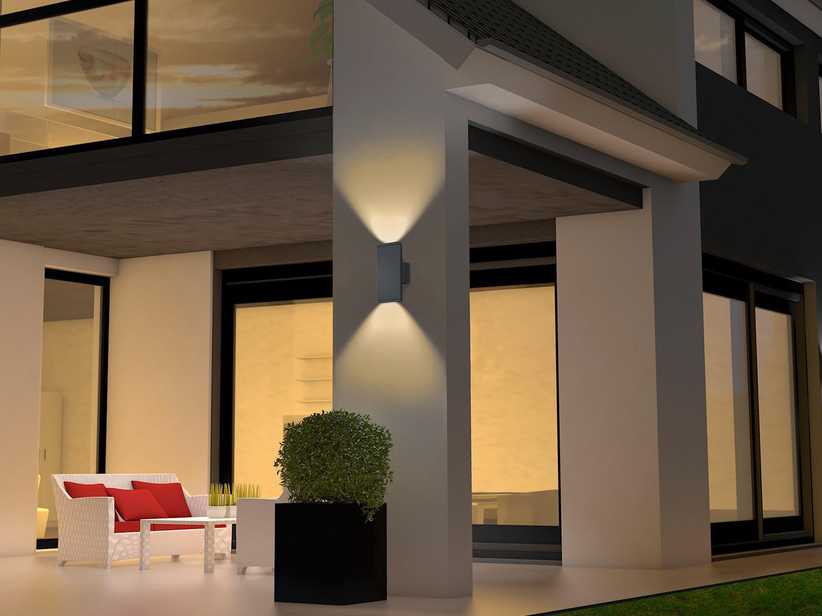 Lampada da parete a LED per esterni con Up and Down Light – in set da 2 – versatile illuminazione per esterni per casa e giardino, antracite.