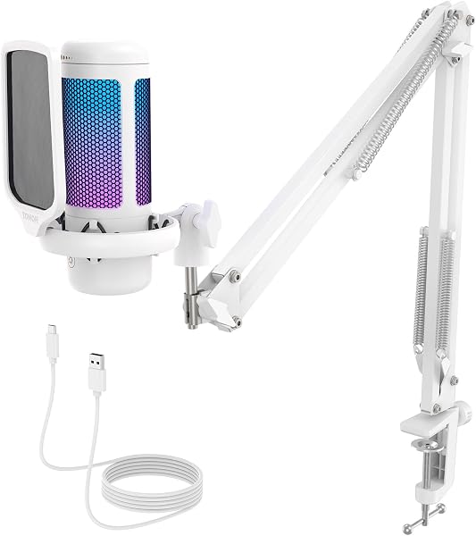Mikrofon USB do gier TONOR TC310+ z regulowanymi trybami RGB i jasnością, idealny do strumieniowego nagrywania podcastów, studia nagraniowego na YouTube. Kompatybilny z komputerem,Maciem Biały