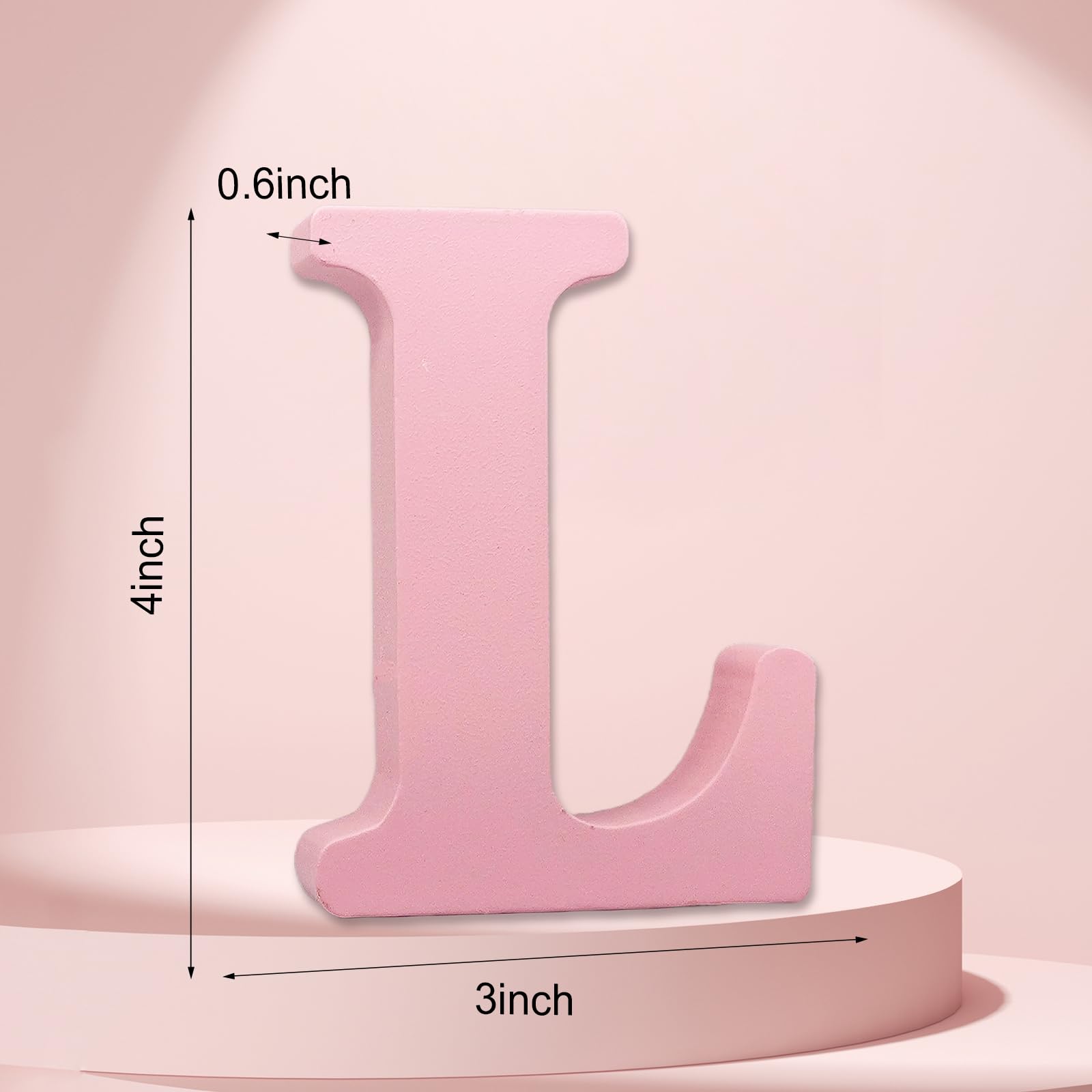 WOODOUNAI 4 Inch Pink Wood Letters Unfinished Wood Letters for Wall Decor Decorative Standing Letters Slices Sign Board Decoration for Craft Home Party Projects (L)