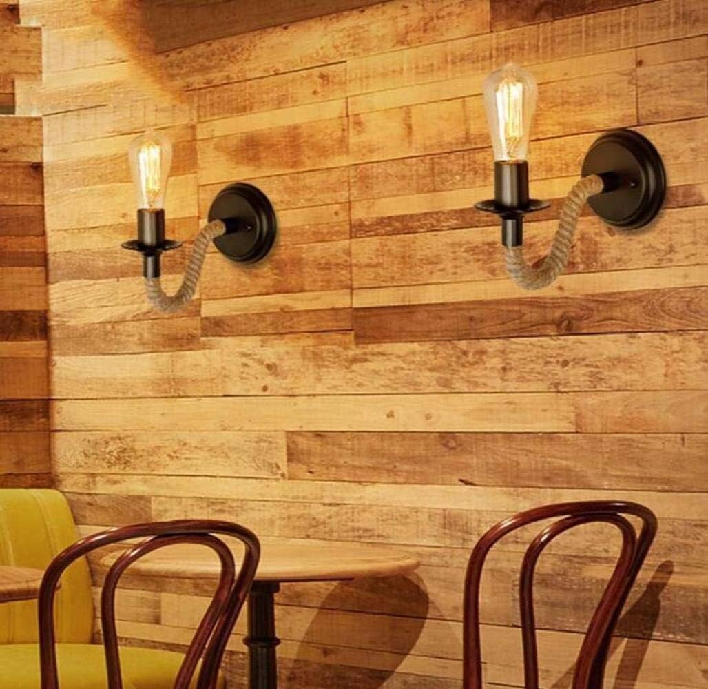 2 Pack Iron Metal Wine Cellar Barn Wall Lantern American Retro Personality Hemp Rope Wall Sconce,Bed Beside Night Light for Cafe Restaurant Bar Water Pipe Decoration Wall Light
