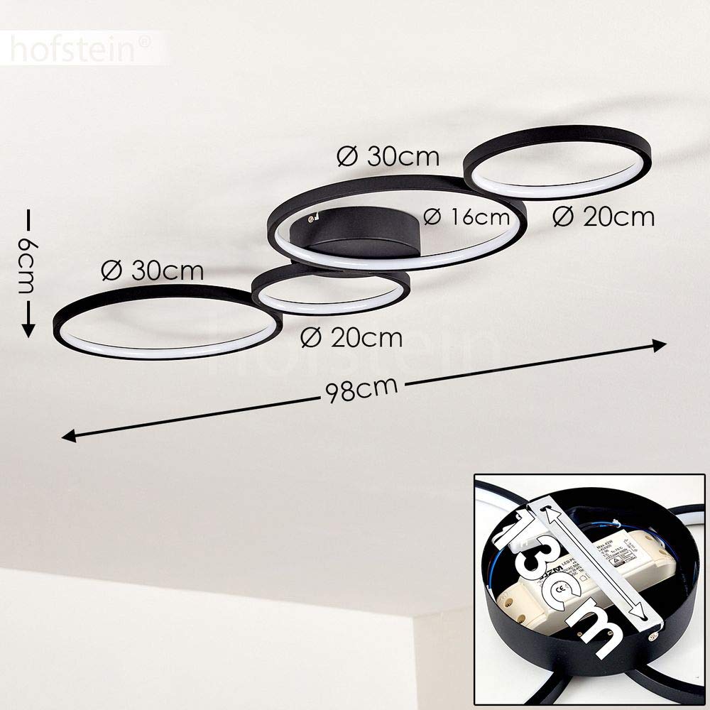 HOFSTEIN LED Deckenleuchte Rodekro, dimmbare Deckenlampe aus Metall in Schwarz, moderne Leuchte dimmbar über Lichtschalter, 37 Watt, 3300 Lumen, 3000 Kelvin, Wohnzimmer, Schlafzimmer, Küche