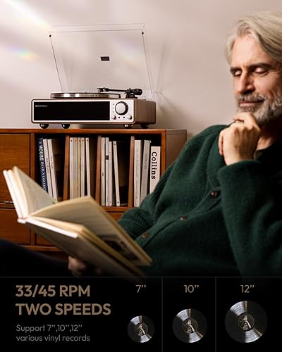 Miniatura 2 de ONE-Q Reproductor de discos de vinilo todo en uno con Bluetooth 5.4, tocadiscos HiFi con altavoces integrados, preamplificador de fono, cartucho