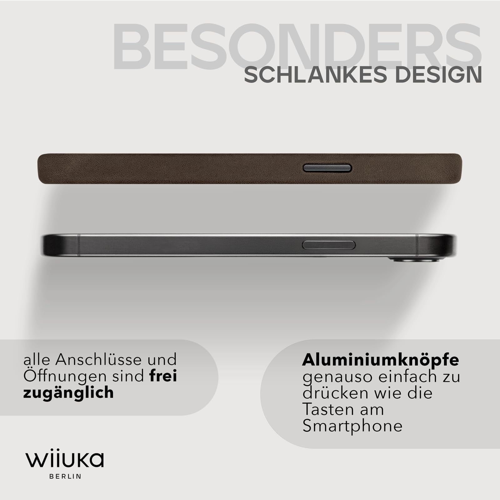 WIIUKA Funda para iPhone 16e, piel de Alemania, funda de piel extrafina, funda premium para teléfono móvil, funda Qi, marrón vintage