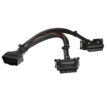 iKKEGOL 30cm 16 Pin OBD2 OBDII J1962 Y Cable Cord Splitter Extension 1x Male to 2X Female Braid Connector 12"""