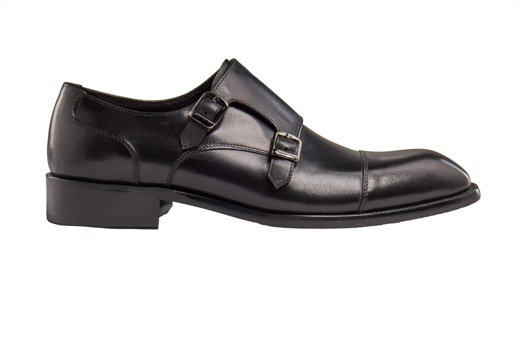 Scarpe da Uomo con Doppia Fibbia Monk Strap in Vera Pelle Liscia Lucida Realizzata a Mano