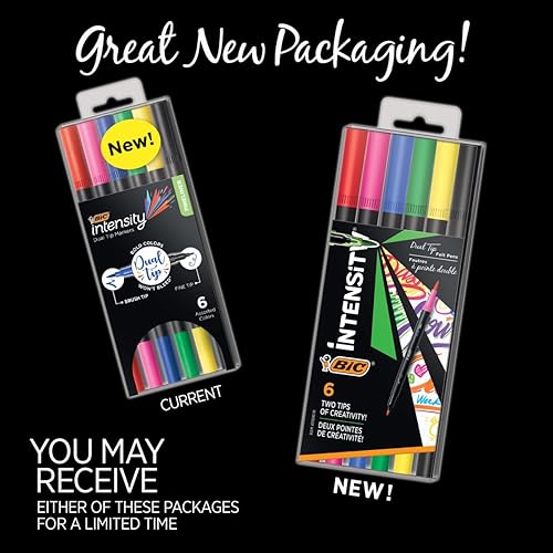 Miniatura 2 de BIC Intensity - Bolígrafos fineliner 2 en 1 de doble punta, punta fina (0.028 in) y cepillo flexible (0.146 in), colores surtidos, paquete de 6