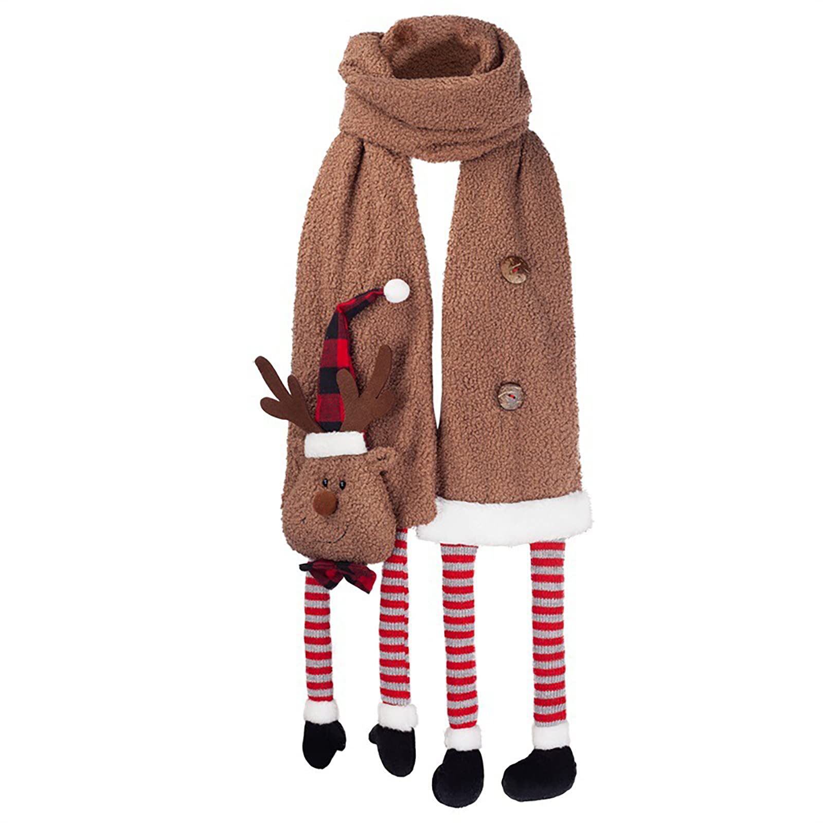 Sciarpa natalizia a forma di renna, unisex, calda sciarpa invernale in flanella lunga, sciarpa natalizia con motivo cartone animato con bambola di alce