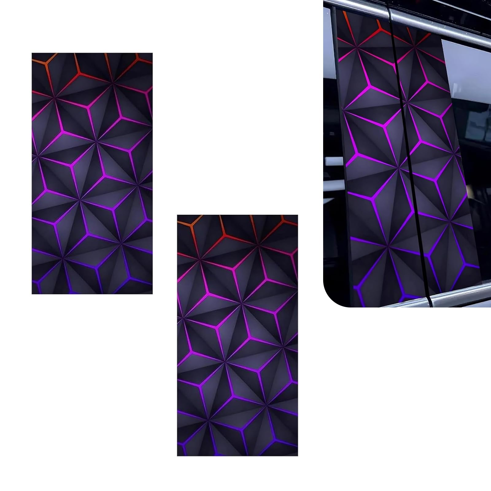 Photo 1 of Hugwits 2 PCS Car Door B-Pillar Sticker, Personalized Geometry Hexagon Pattern Middle Pillar Decal, 9.84" x 19.6" Waterproof Scratch Car Protection Cover, Universal for Most Cars (Multicolored)