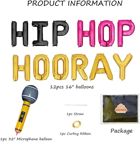 Miniatura 2 de Pancarta de globos de Hip Hop Hooray de los años 90, decoraciones temáticas de hip hop de los años 80 y 90, cumpleaños, graduación, sala de juegos,