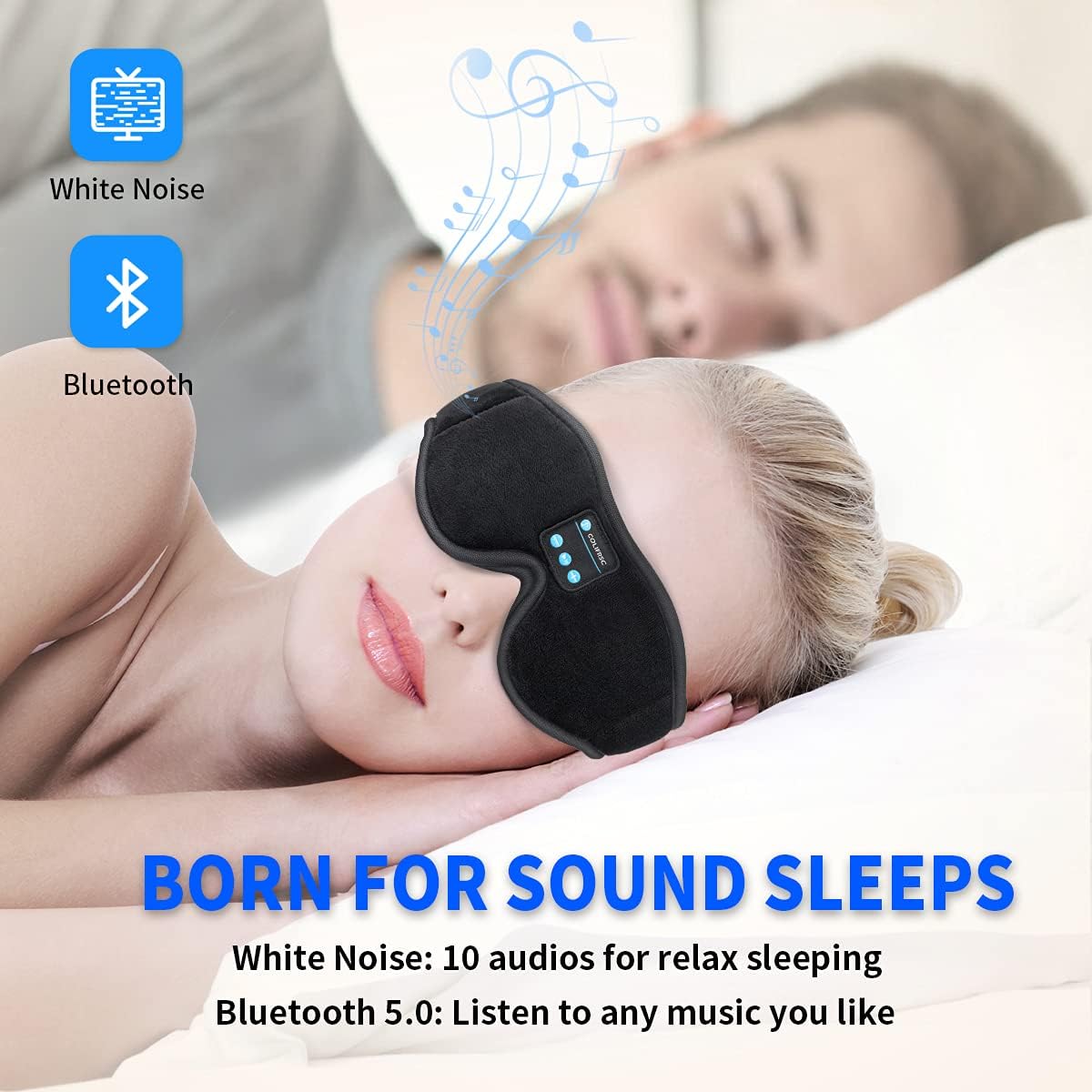 Sleep Mask Bluetooth Eye Mask with White Noise, Bluetooth 5.0 Music Sleep Headphone 3D Eye Mask for Men & Women with Microphone 10 White Noise Sounds 10 Hours Play Time to Get Sound Sleep（Small） : Health & Household