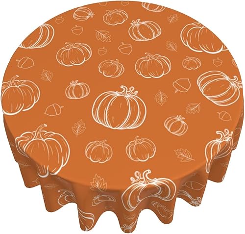 Miniatura 2 de AGAYNA Mantel redondo de otoño de 70 pulgadas con calabazas blancas de color naranja quemado, mantel de poliéster resistente a las manchas, mantel