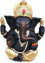 Black & Gold Ladoo Ganesha Idol, Seated Ganapati Statue, Premium Finish, Home Office Pooja Décor