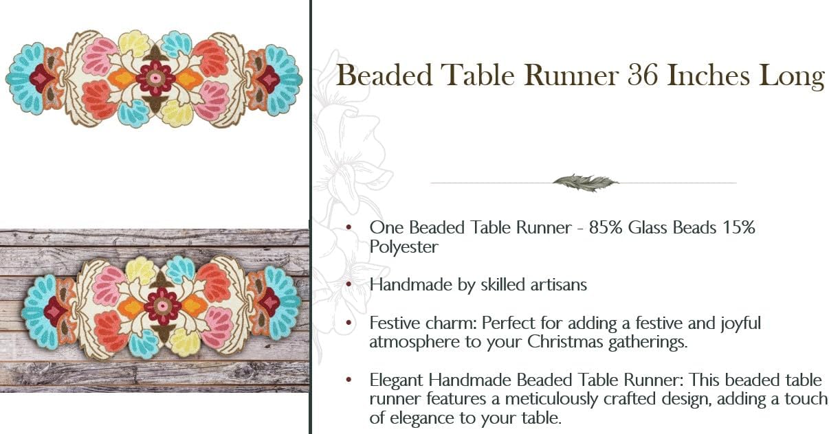 Beaded Table Runner 36 Inches Long - Beautiful Fancy Elegant Decorative Runner for Dining Table Décor, Christmas, Farmhouse, Wedding, Living Room, New Year, Easter - 13x36 Inch Blue Orange Multi