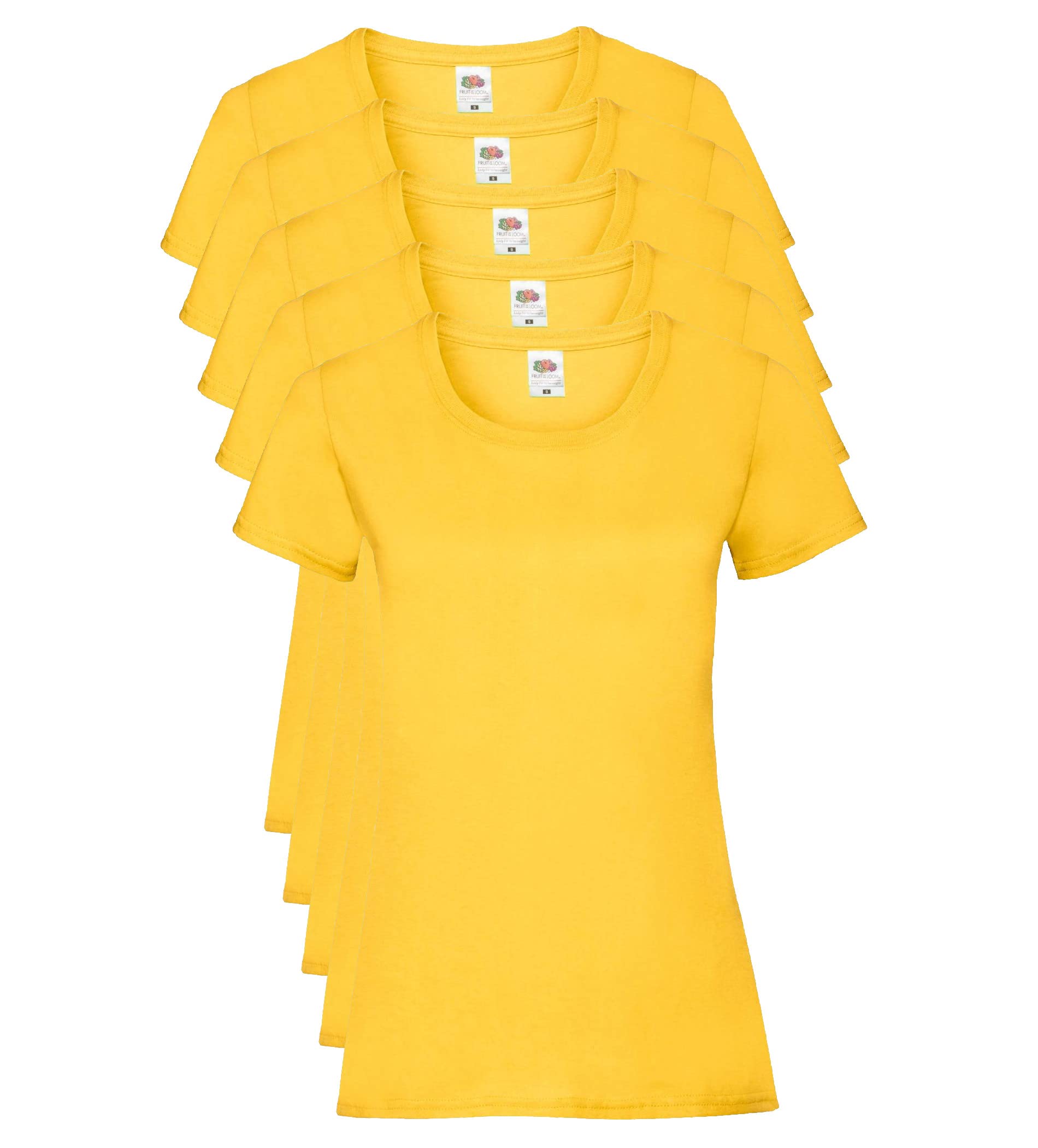 Fruit of the Loom Women Valueweight 5 T-Shirt, Yellow (Sunflower 34), 8 (Manufacturer Size:XS/8) pack of 5