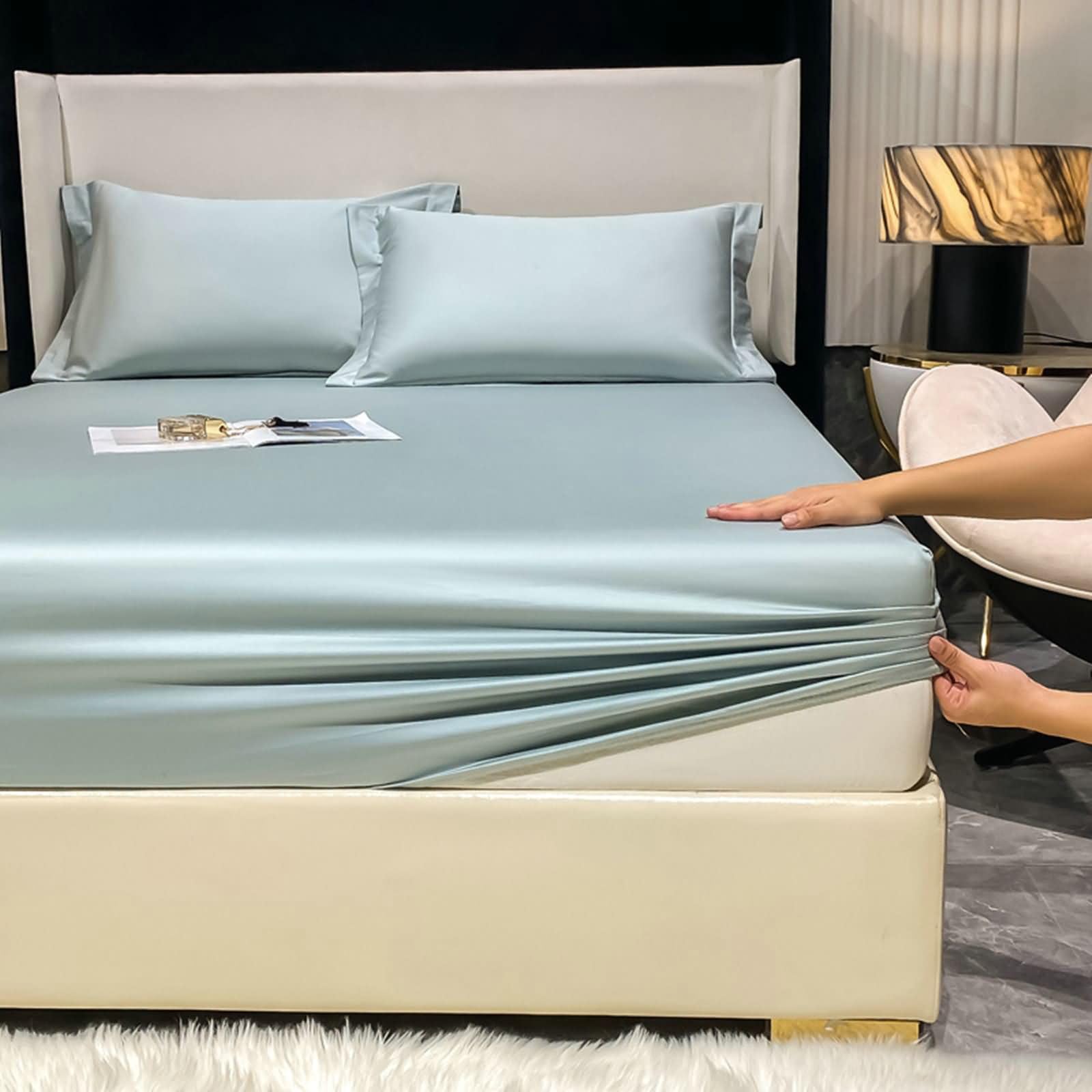 Drap housse coton bleu clair 150x200 cm, l'élégance d'un textile premium