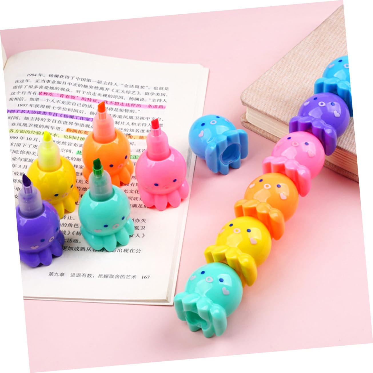 SHINEOFI Evidenziatori a Forma di Polpo 18 Pezzi, 6 Colori, Plastica Leggera, per Scuola e Cartoline Fai da Te, per Scrivere e Disegnare