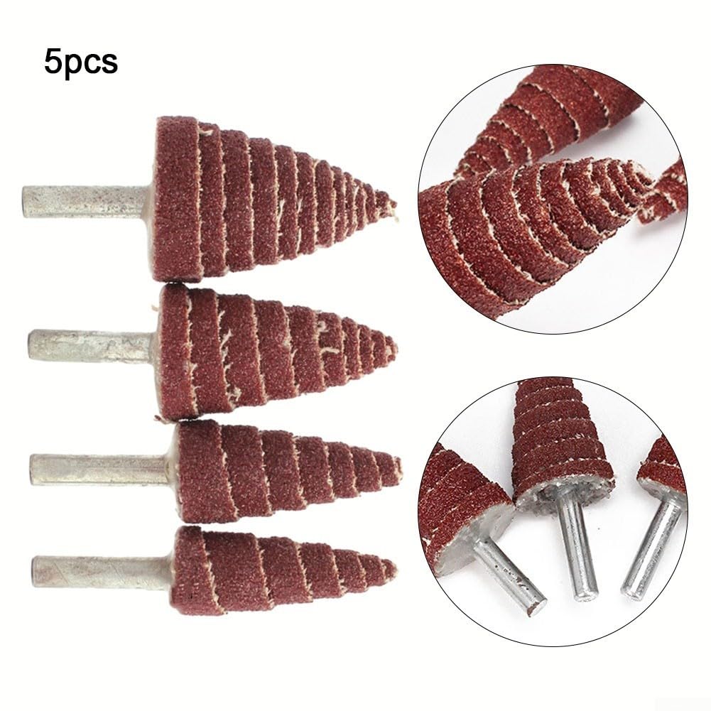 5 teste abrasive coniche coniche con gambo da 6 mm, grana 80, per utensili rotanti, compatibili con trapano elettrico e smerigliatrice dritta, per legno, plastica, metallo (6 x 16 mm)