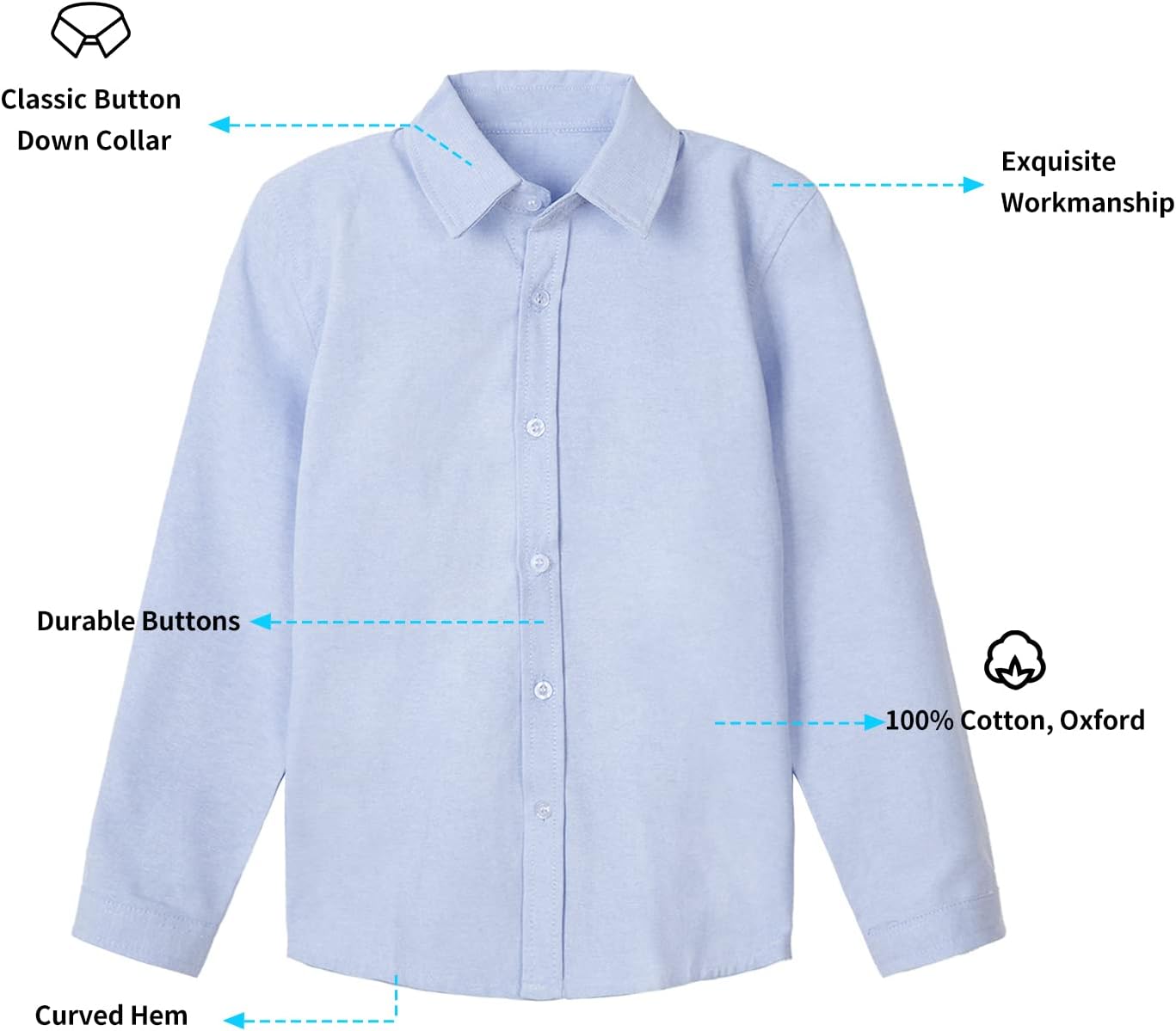 LittleSpring Boys Button Down Long Sleeve Uniform Dress Shirts with Tie - Image 3