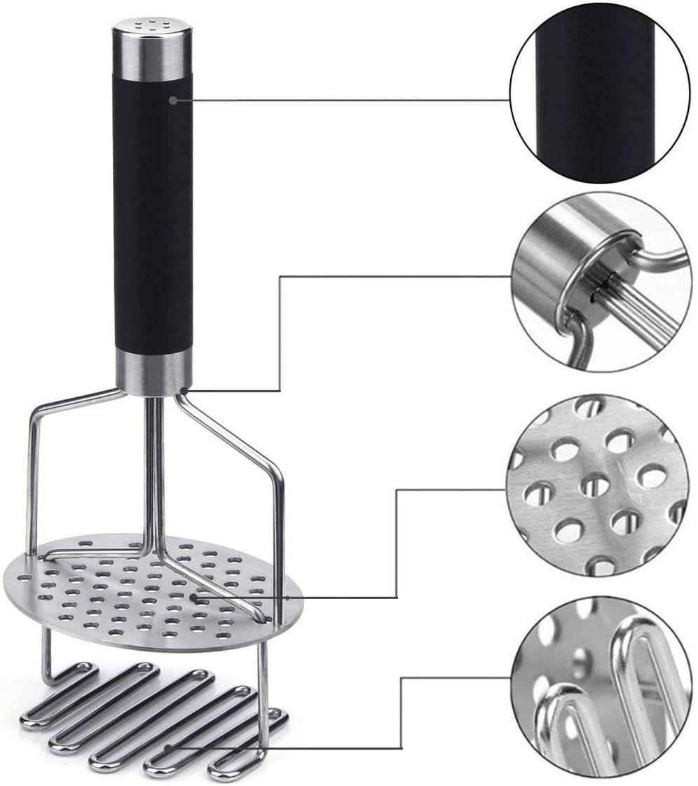qiuqiu Stainless Steel Potato Masher,Wide and Ergonomic Handle, Dual-Press Design, Curved Press Plate, Pinhole Type Potato Masher,Potato Pressing Tools Professional Cookware-TPR+430