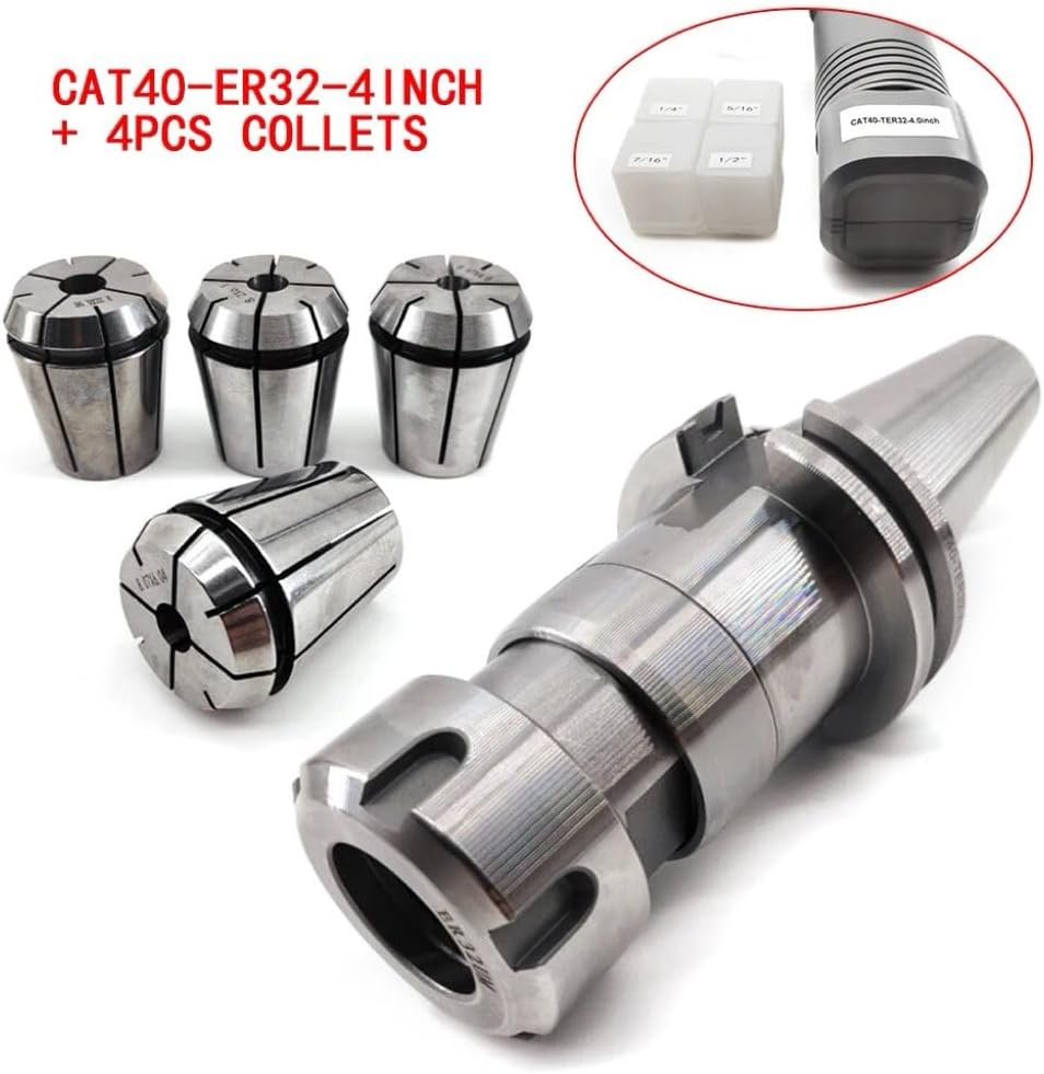 Collet Chuck Set, CAT40-TER32 Precision Collet Chuck Floating Tap Tapping Holder Assembly with 4pcs Tap Collets(1/4",5/16",7/16",1/2”) for CNC Machine Tools