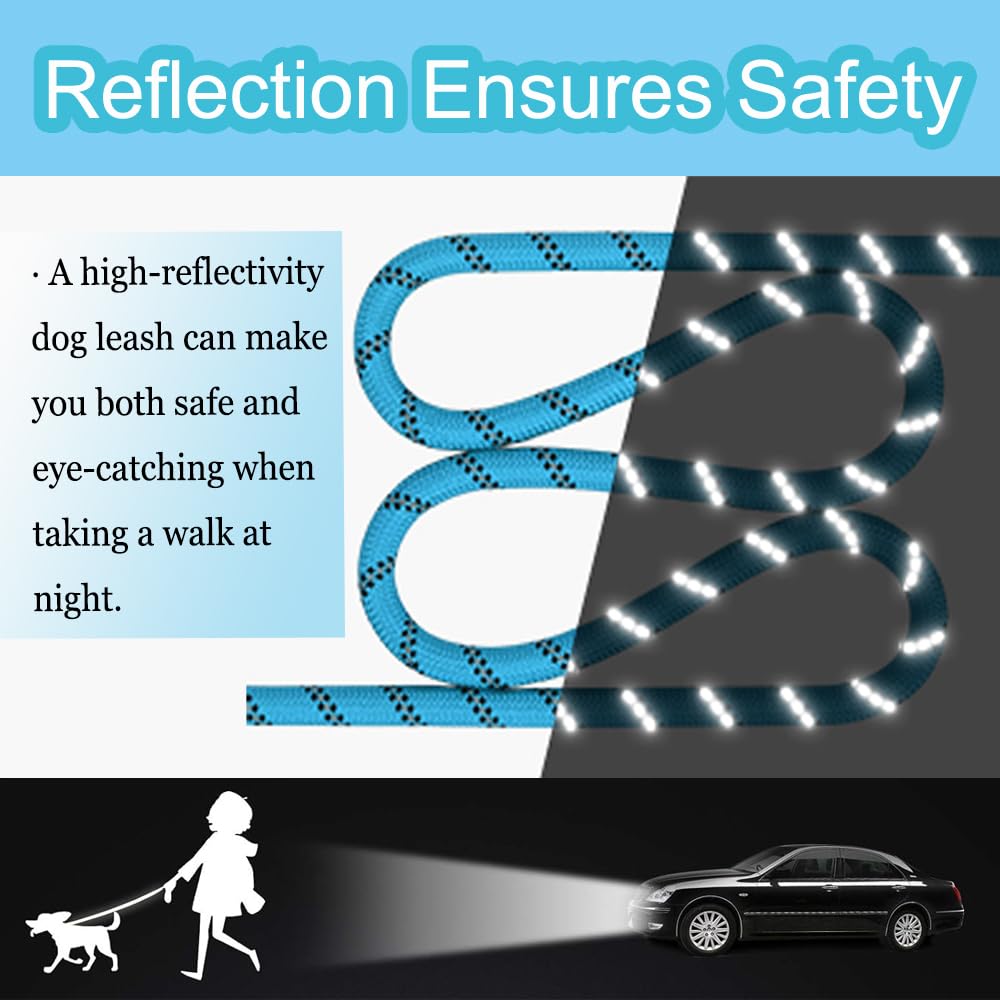 6.5ft Black Dog Leads for Large Reflective Dog Leashes Dog Lead with Soft Padded Handle, 2 Metre Long Rope Lead - Image 4