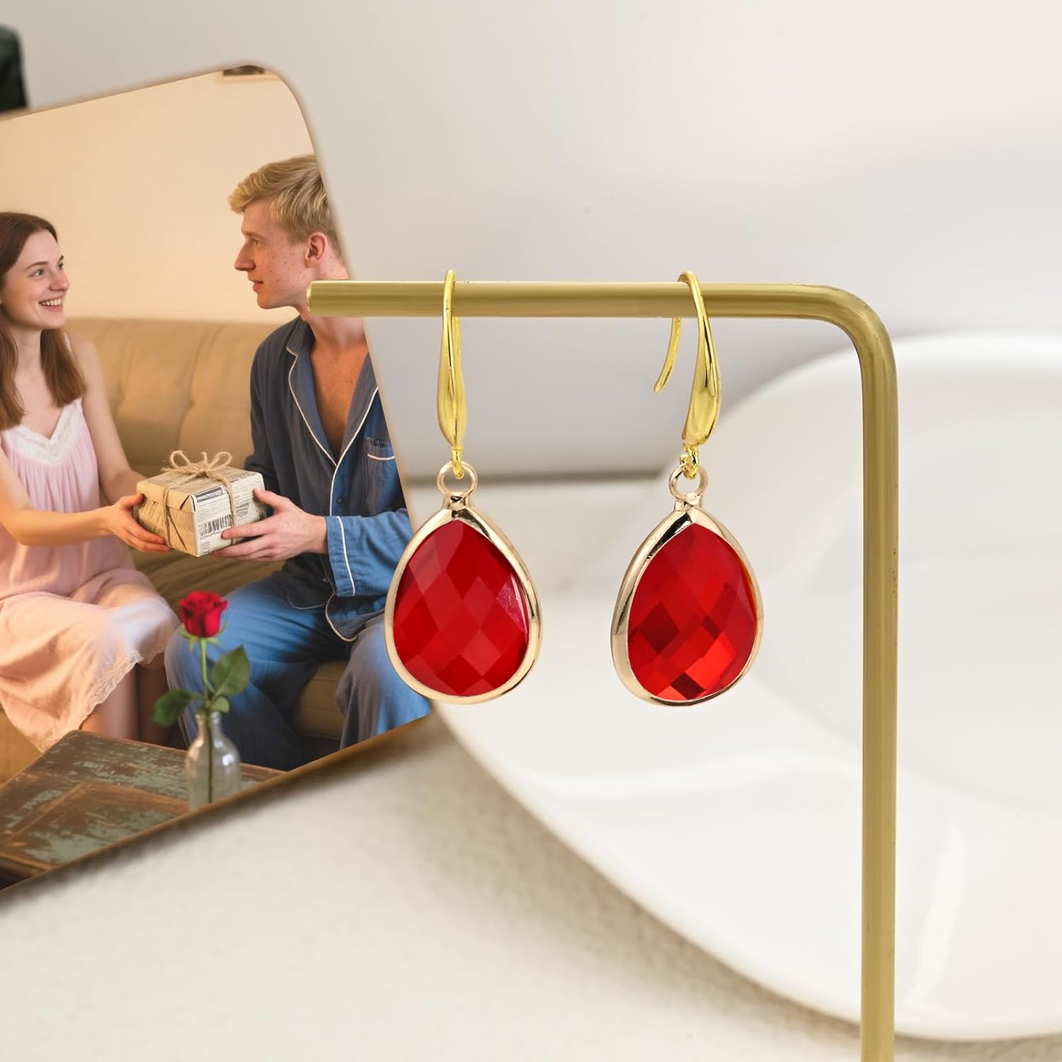 Hypoallergenic Teardrop Crystal Earrings | 14K Gold Plated Handmade Jewelry | Gemstone Dangle Earrings Gift for Brides, Sensitive Ears - Image 7