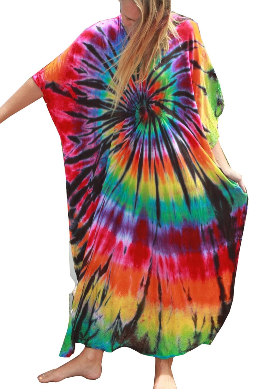 YouKDSummer Cotton Floral Long Kaftan Bohemian Kimono Beach Swimsuit Cover Up Maxi Dress for Women