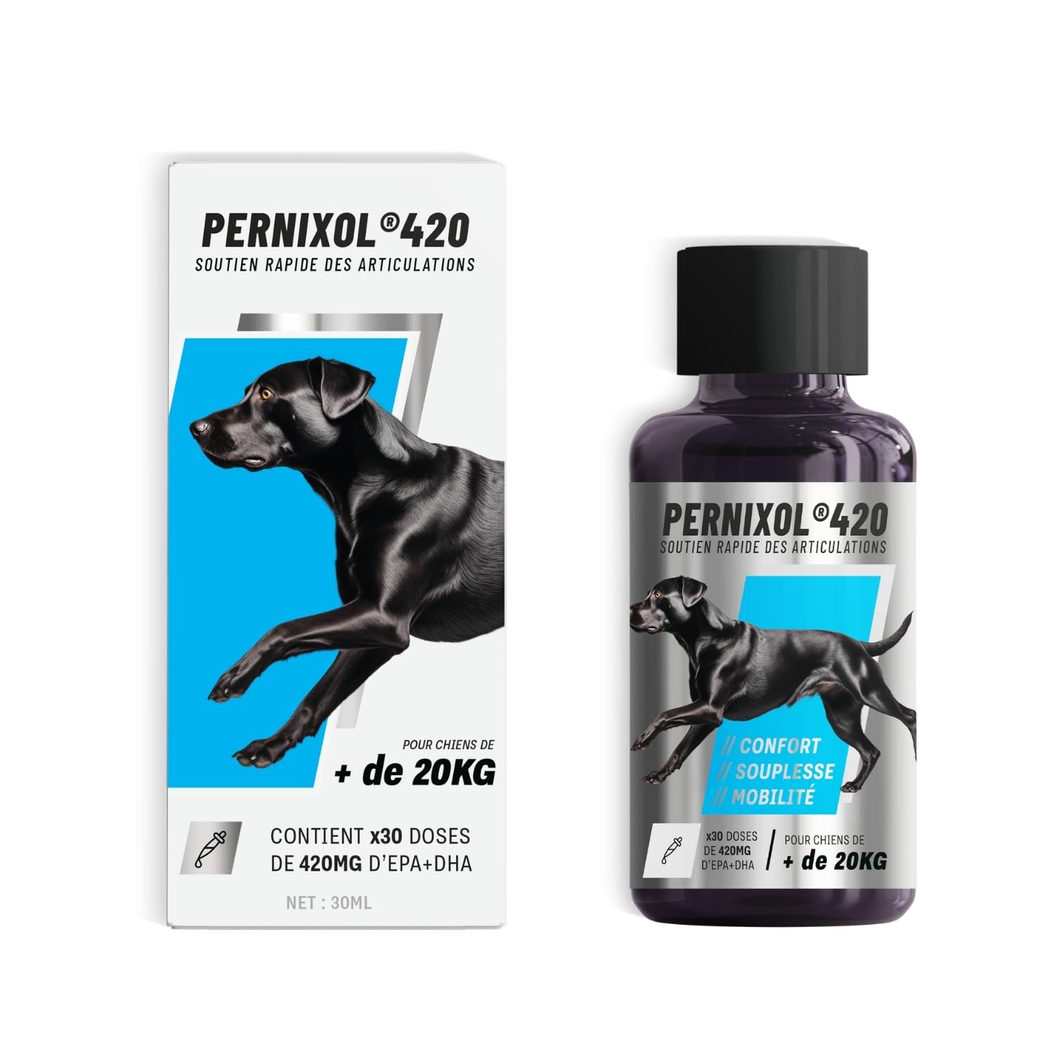 PERNIXOL®420 - Soutien articulaire Chien +20kg - Huile de Moule Verte & Oméga-3 - Mobilité et Confort - Cure 3 Mois (Lot de 3)
