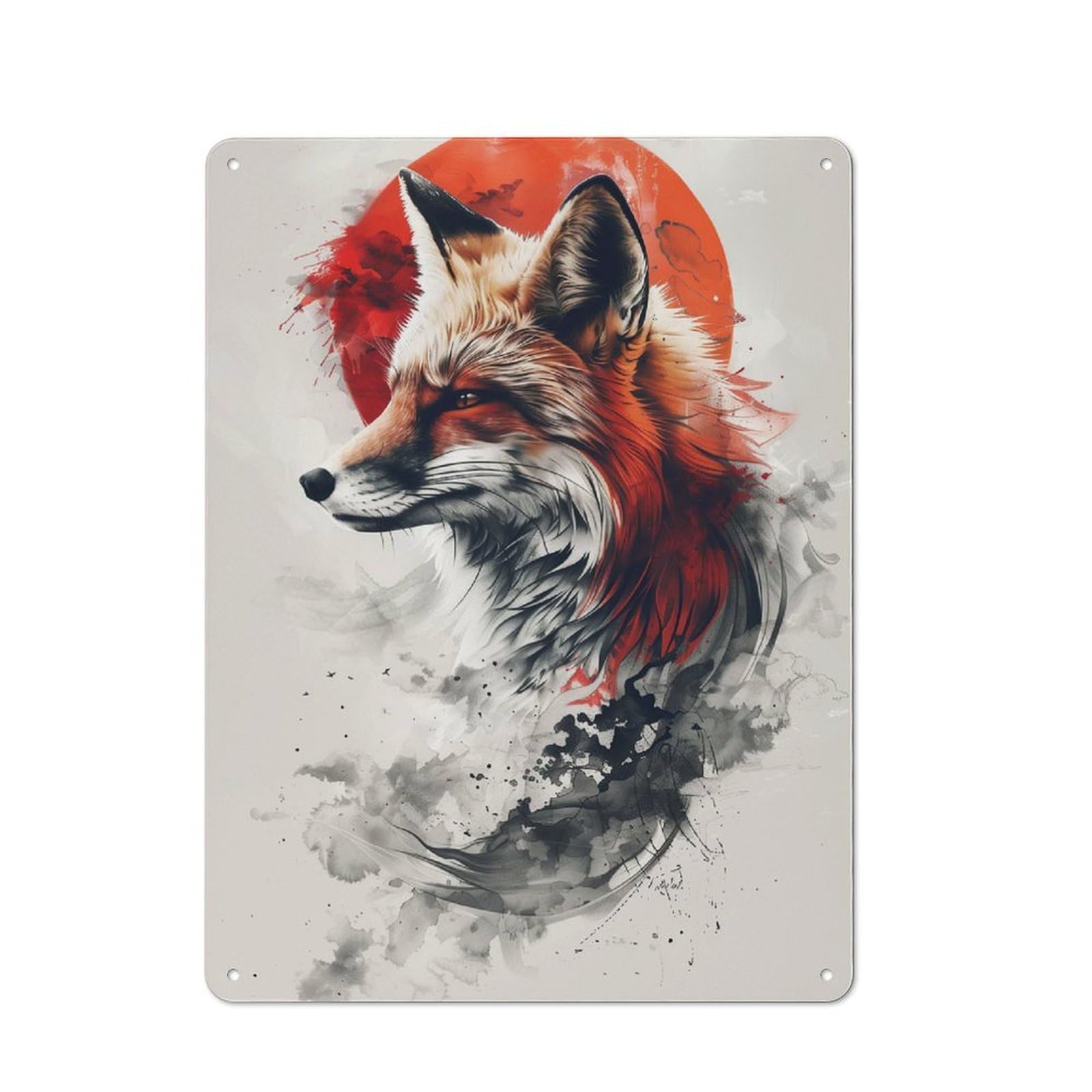 Junmoney Red Fox Japan Decorative Metal Sign 40X30cm, Creative Studio Wall Plaque For Hobby Room, Office, Lounge Or Living Room