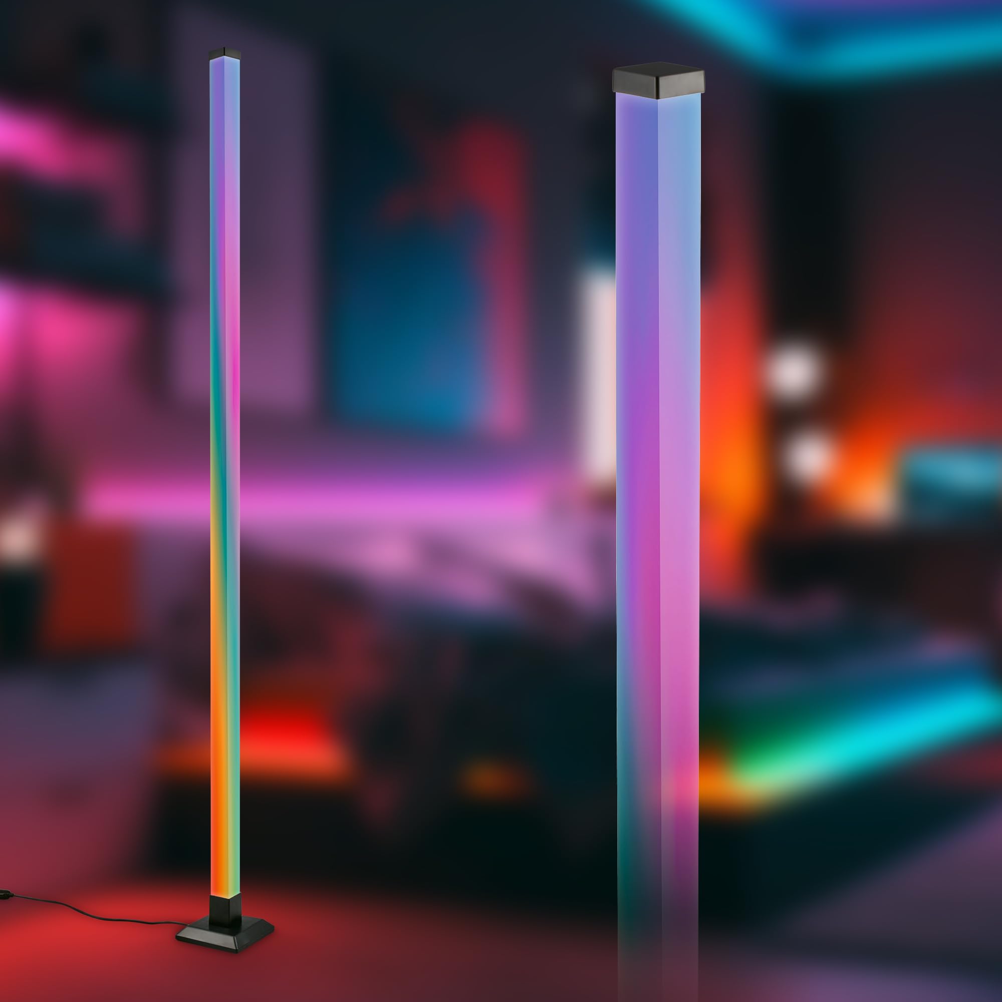 BRILONER - Lampadaire LED avec télécommande, intensité lumineuse variable, capteur de musique, gaming, lampadaire sur pied salon, lampe sur pied, 150x12,5x12,5 cm, noir