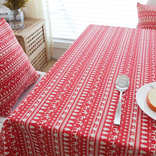 Nappe lin coton Noël rouge 140x250cm avec imprimé arbres couverture moderne - 6